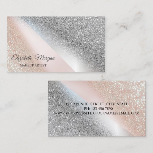 Modern Elegant Chic Glitter Ombre, Makeup Artist Visitekaartje (Voorkant / Achterkant)