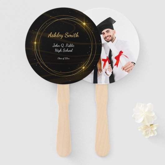 Modern Elegant Chic goud Licht Afstuderen Handwaaier (Voorkant en achterkant)