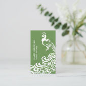 Modern Elegant Chic Green en White Peacock Visitekaartje (Staand voorkant)