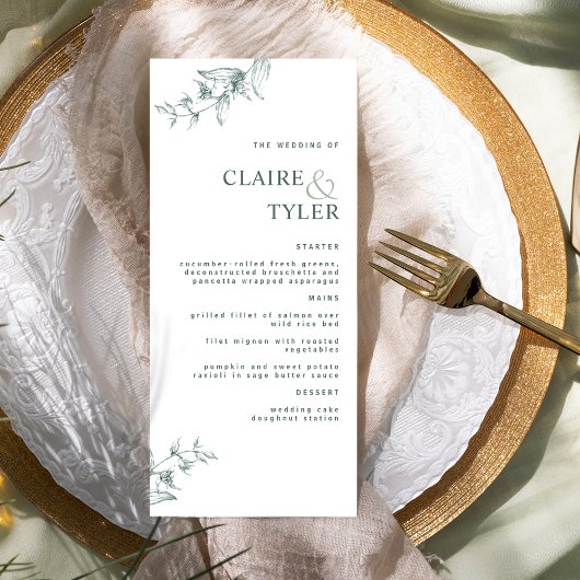 Modern Elegant Chic Groen Huwelijksmenu Menu