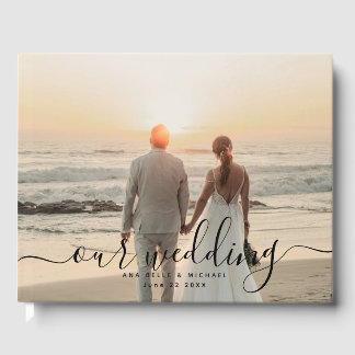 Modern Elegant Chic Handwritten Photo Wedding Gastenboek