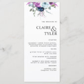 Modern Elegant Chic Paars en Blue Floral Wedding Menu (Voorkant)