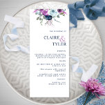 Modern Elegant Chic Paars en Blue Floral Wedding Menu<br><div class="desc">Verfijn uw gasten met deze elegante trouwmenukaart met een stijlvol, modern gevoel. Ontwerp met een delicaat waterverf floreel detail bovenaan in een mooi mengsel van paarse en blauwe tinten. Gebruik van moderne bloktypografie in blauw. De mogelijkheid om alle tekstgedeelten aan te passen met behulp van de tekstvakken voor sjabloon die...</div>