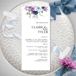 Modern Elegant Chic Paars en Blue Floral Wedding Menu