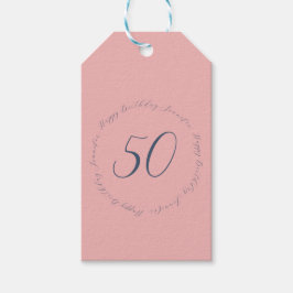 Modern Elegant Chic Pink and Navy 50th Birthday Cadeaulabel