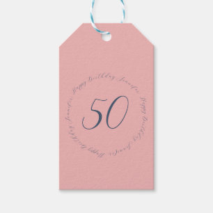 Modern Elegant Chic Pink and Navy 50th Birthday Cadeaulabel