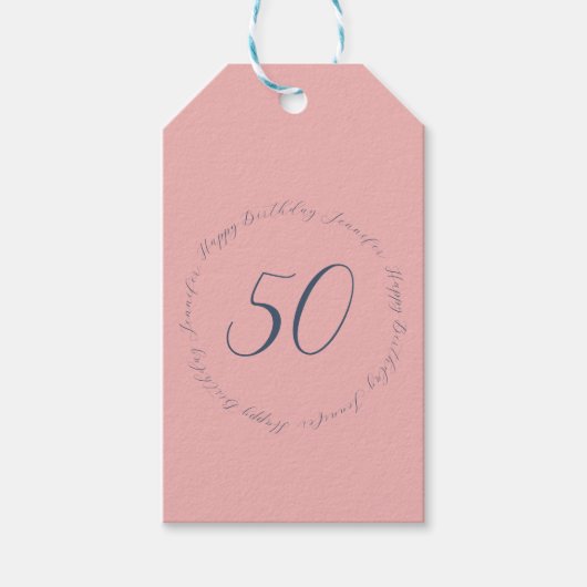 Modern Elegant Chic Pink and Navy 50th Birthday Cadeaulabel (Voorkant)
