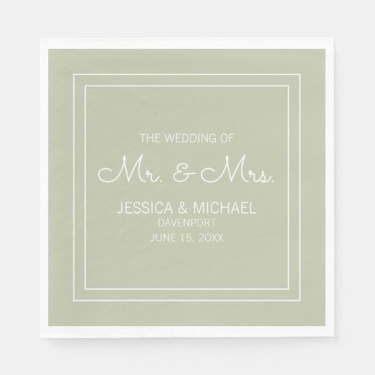 Modern Elegant Chic Sage Green White Wedding Servet (Voorkant)