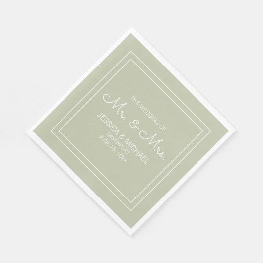Modern Elegant Chic Sage Green White Wedding Servet (Hoek)
