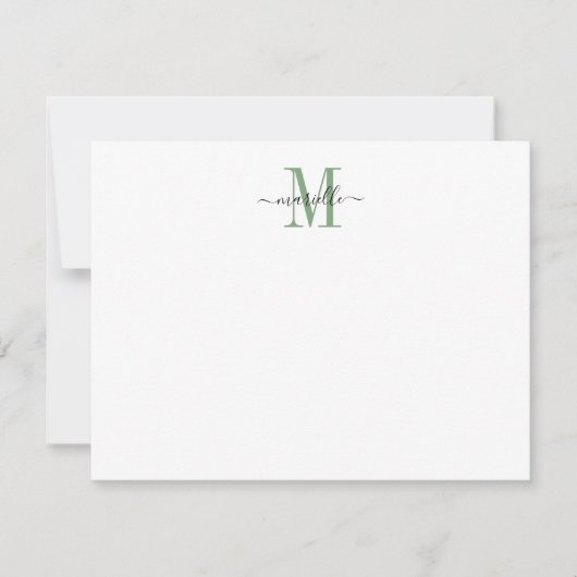 Modern Elegant Chic Script Monogram Groen Notitiekaartje (Voorkant)