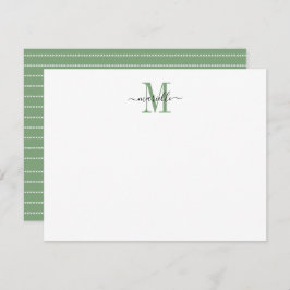 Modern Elegant Chic Script Monogram Groen Notitiekaartje