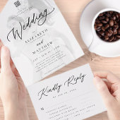 Modern Elegant Chic Simple Photo QR Wedding RSVP All In One Uitnodiging