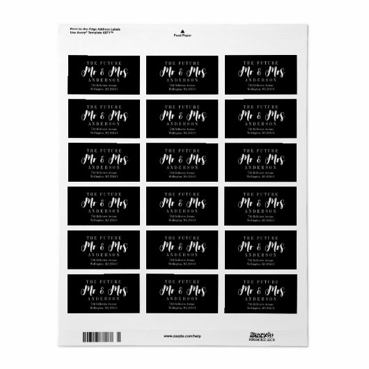 Modern Elegant Chic The Future Mr en Mrs Script Etiket (Full Sheet)