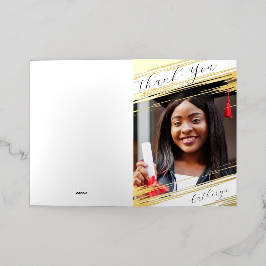 Modern Elegant Chic voeg foto Afstuderen toe Harte Folie Feestdagenkaart (Buiten Laag)