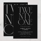 Modern Elegant Chic Zwart 21ste verjaardagsfeestje Kaart (Voorkant / Achterkant)