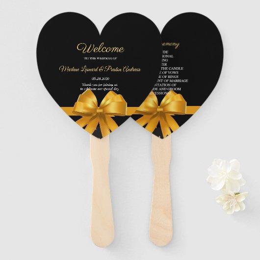 Modern elegant chic zwart en goud bruiloft program handwaaier (Voorkant en achterkant)
