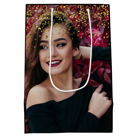 Modern elegant chic zwart en goud medium cadeauzakje (Achterkant)