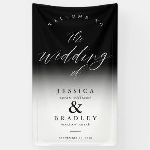 Modern Elegant Chic Zwart Wit Huwelijk Welkom Spandoek