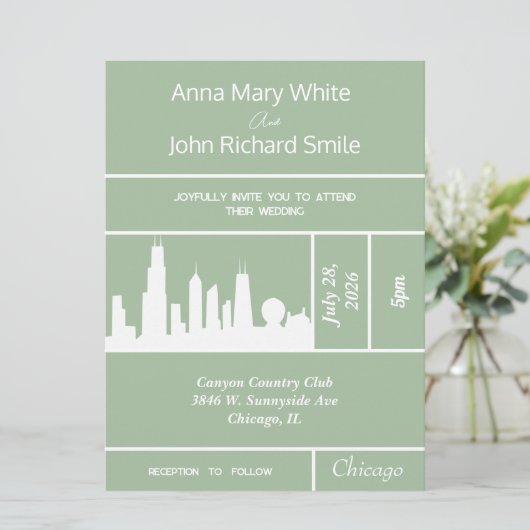 Modern Elegant Chicago City Skyline Invitation Kaart (Staand voorkant)