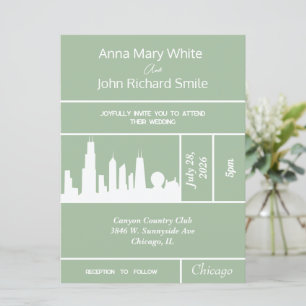 Modern Elegant Chicago City Skyline Invitation Kaart