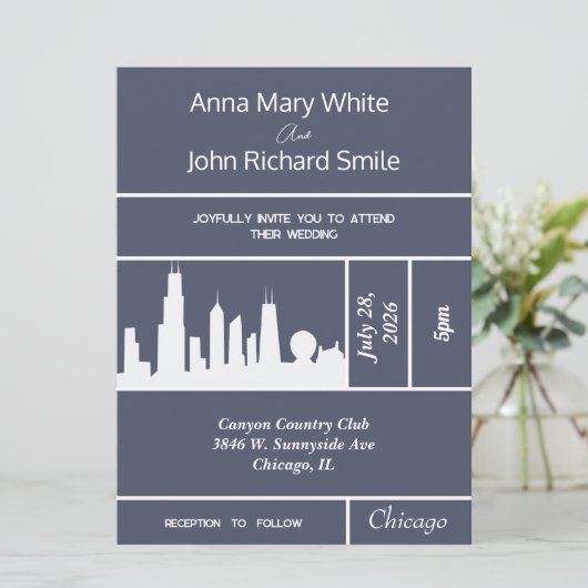 Modern Elegant Chicago City Skyline Invitation Kaart (Staand voorkant)