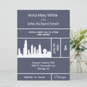 Modern Elegant Chicago City Skyline Invitation Kaart