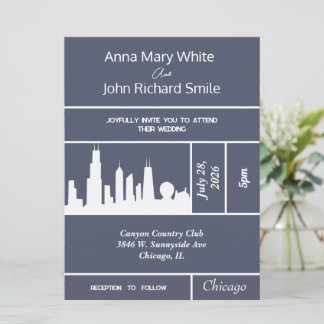 Modern Elegant Chicago City Skyline Invitation Kaart