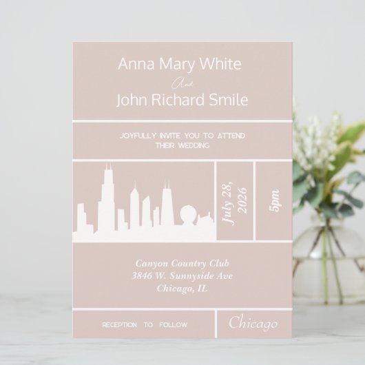 Modern Elegant Chicago City Skyline Invitation Kaart (Staand voorkant)