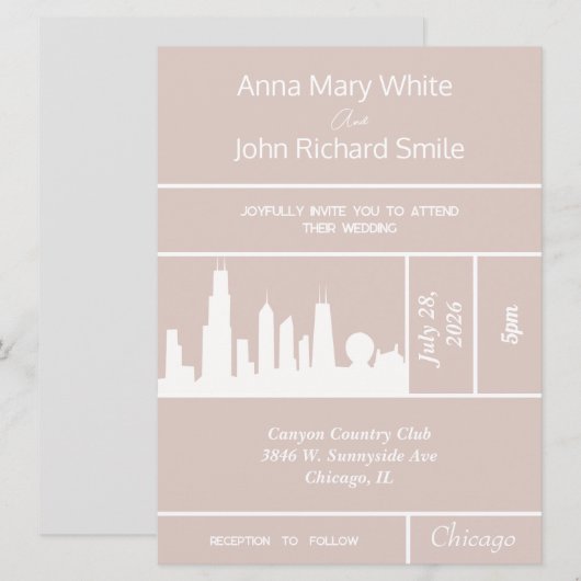 Modern Elegant Chicago City Skyline Invitation Kaart (Voorkant / Achterkant)