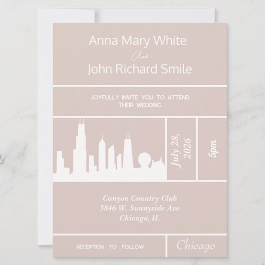 Modern Elegant Chicago City Skyline Invitation Kaart (Voorkant)