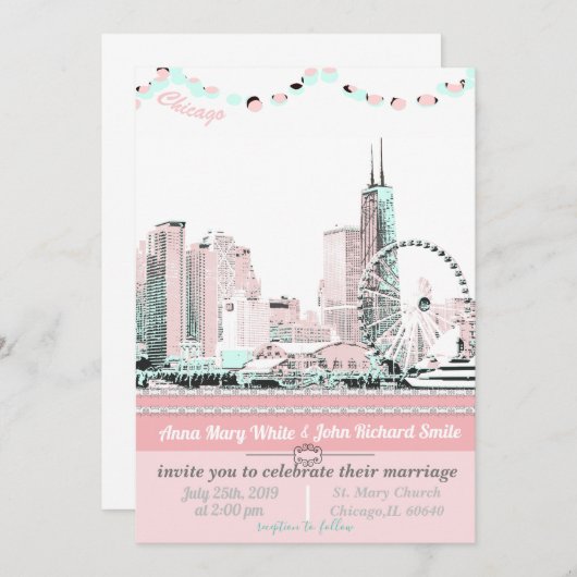 Modern Elegant Chicago Skyline Kaart (Voorkant / Achterkant)