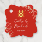 Modern elegant Chinees bruiloft floral script rood Bedankjes Labels (Voorkant)