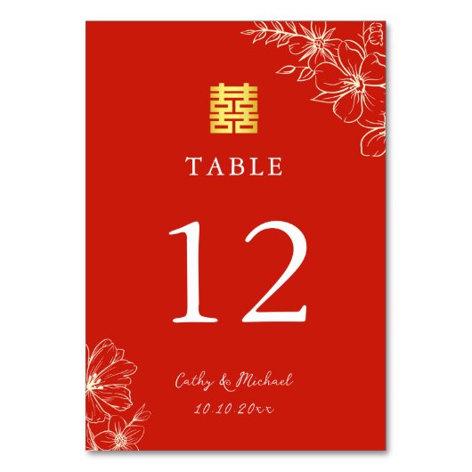 Modern elegant Chinees bruiloft floral script rood Kaart (Achterkant)