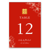 Modern elegant Chinees bruiloft floral script rood Kaart (Voorkant)