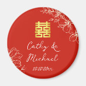 Modern elegant Chinees bruiloft floral script rood Magneet (Voorkant)