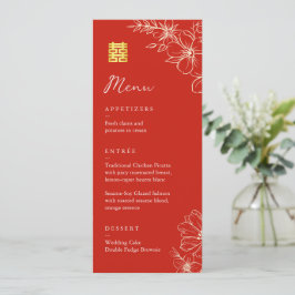Modern elegant Chinees bruiloft floral script rood Menu