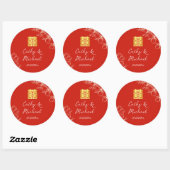 Modern elegant Chinees bruiloft floral script rood Ronde Sticker (Vel)