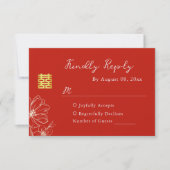 Modern elegant Chinees bruiloft floral script rood RSVP Kaartje (Voorkant)