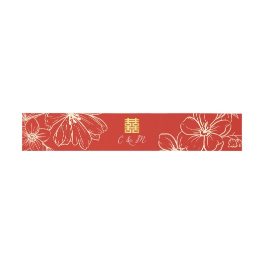 Modern elegant Chinees bruiloft floral script rood Uitnodigingen Wikkel (Vlak)