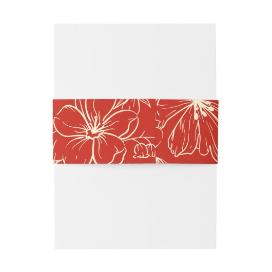 Modern elegant Chinees bruiloft floral script rood Uitnodigingen Wikkel (Achterkant Voorbeeld)