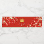 Modern elegant Chinees bruiloft floral script rood Waterfles Etiket (Enkel label)