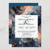 Modern Elegant Chique Navy Blauw & Perzik Marmer Kaart (Voorkant / Achterkant)