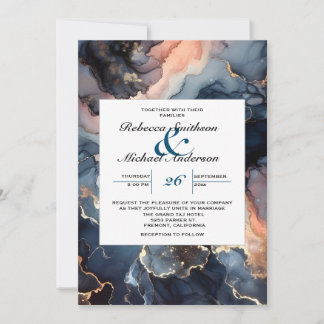 Modern Elegant Chique Navy Blauw & Perzik Marmer Kaart