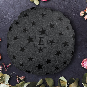 Modern Elegant Chique Zwart Star Patroon Monogram Rond Kussen