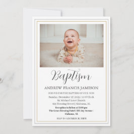 Modern Elegant Christelijk Goud Foto | Doop Kaart