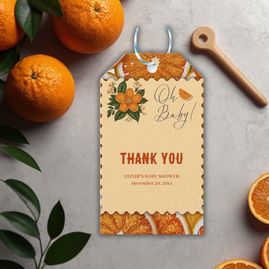 Modern Elegant Citrus Sinaasappel Baby shower Cadeaulabel