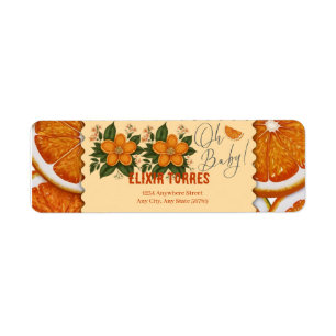 Modern Elegant Citrus Sinaasappel Baby shower Etiket