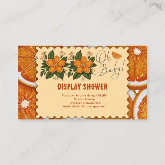 Modern Elegant Citrus Sinaasappel Baby shower Informatiekaartje (Voorkant)