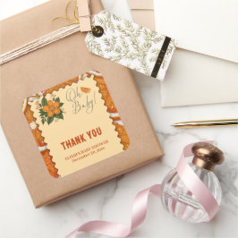 Modern Elegant Citrus Sinaasappel Baby shower Vierkante Sticker