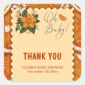 Modern Elegant Citrus Sinaasappel Baby shower Vierkante Sticker (Voorkant)